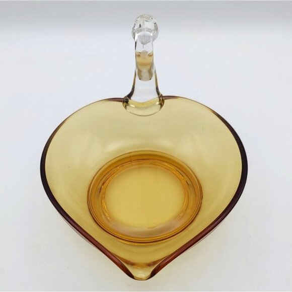 Vintage MCM Viking Glass Amber Swan Candy Dish Applied Clear Glass Neck & Head - Picture 4 of 6